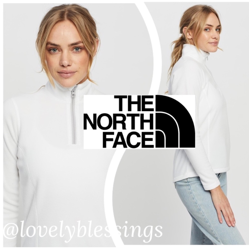 Northface Fleece Quarter Zip Mock Neck Athletic Performance Pullover White Grey